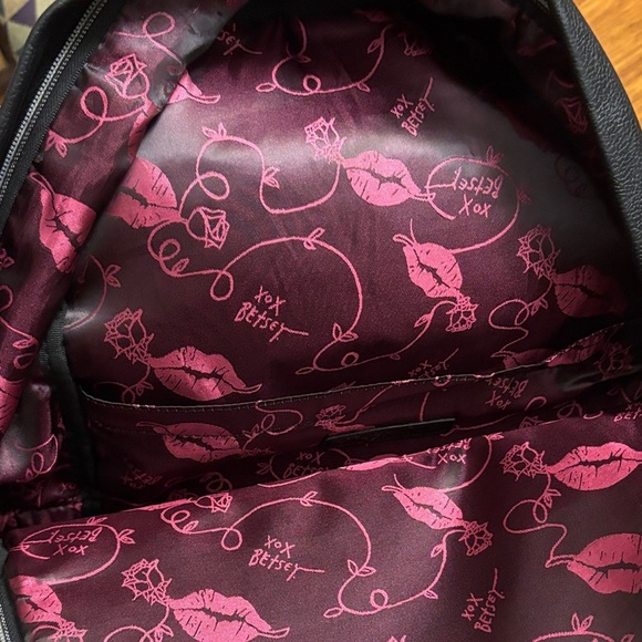 Betsey Johnson Pink & Black Heart Quilted Backpack
